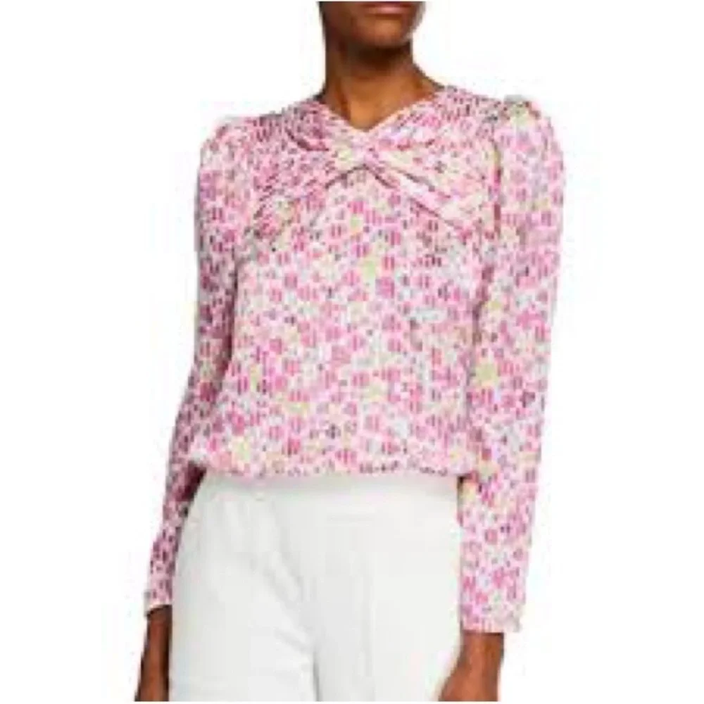 KATE SPADE Marker Floral Devote French Cream Top size XXL Puff Sleeve silky